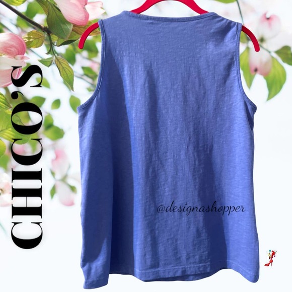 Chico's Pretty Blue Layered Tank Top Unique Layered front Size M/L - Picture 4 of 8